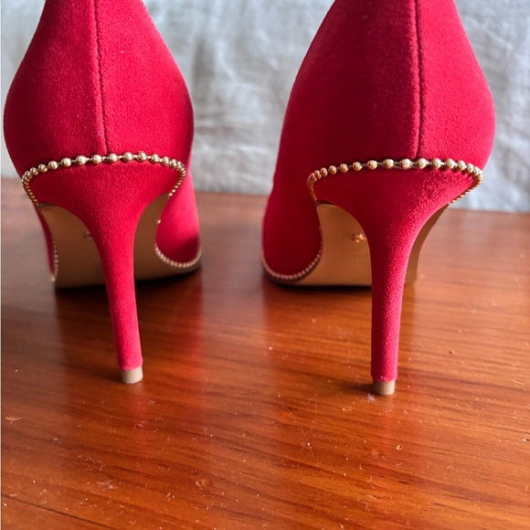 COACH Red Suede Pointed-Toe Pumps with Stud Trim—New, never worn - Picture 2 of 5